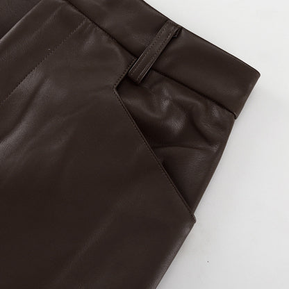 Imitation Leather Brown Skirt Tall