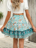 Mini skirt with teal floral ruffle tiers