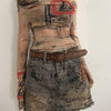Vintage Printed Faux Leather Belt for Women