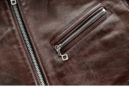 Men’s Retro Waxed Cowhide Leather Jacket