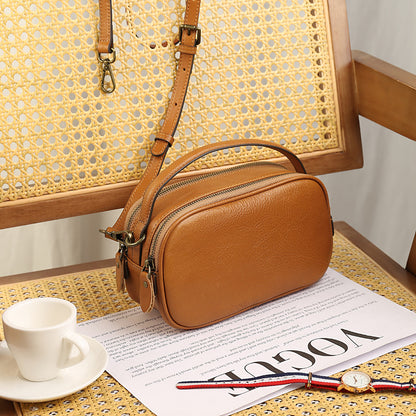 Women Leather Crossbody Bag With Double Zipper Compartments