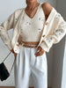 Women’s Knitted Cardigan and Crop Top Set with Embroidery