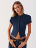 Women Tripe Slim Button Short Sleeve Top