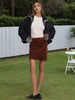 Corduroy Mini Skirt Women Button Front High Waist Brown