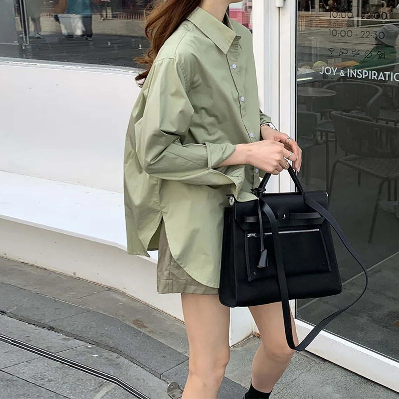 Women Oversized Avocado Green PU Jacket Two-Piece Set