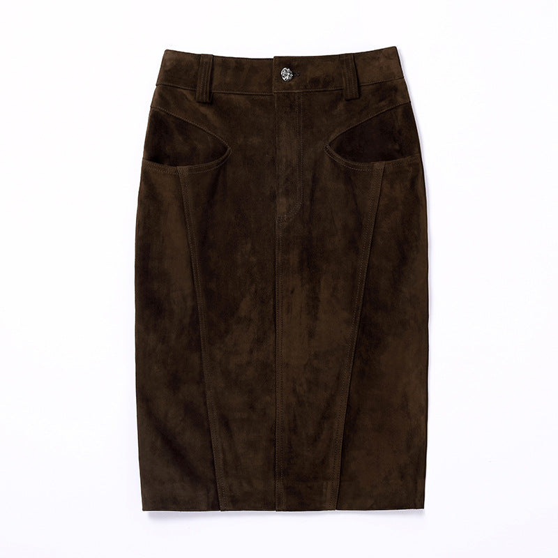 High Waist Leather Midi Pencil Skirt Women