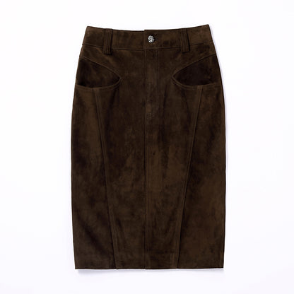 High Waist Leather Midi Pencil Skirt Women