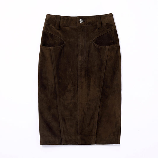 High Waist Leather Midi Pencil Skirt Women