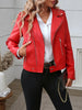 Women’s Red Faux Leather Motorcycle Jacket Slim Fit