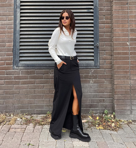 Fabric Midi Skirt with High Slit