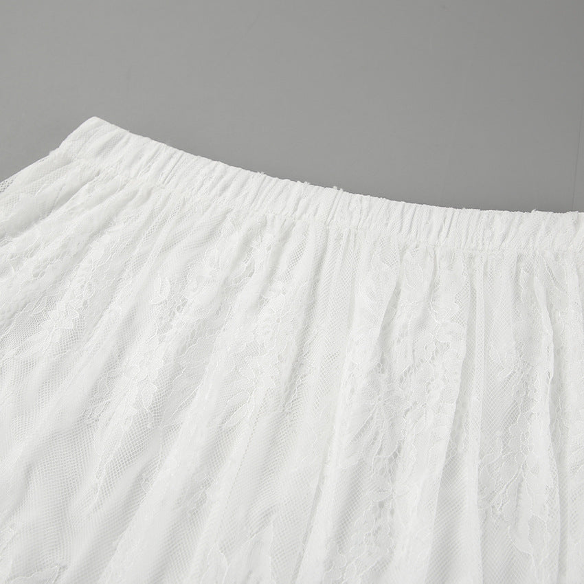 Women’s White Lace Jacquard Midi Skirt  See-Through
