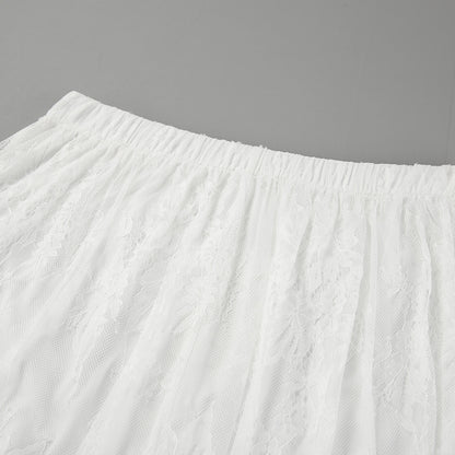 Women’s White Lace Jacquard Midi Skirt  See-Through