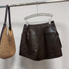 High Waisted Black Genuine Leather Shorts with Front Pockets