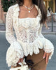 White Lace Corset Blouse Women Long Sleeve Peplum Top