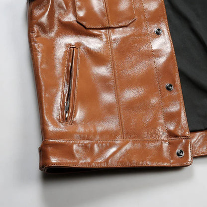 Oil Waxed Motorcycle Leather Vest Stand Collar Biker Vest