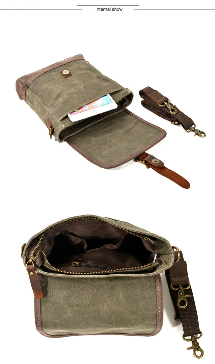 Small Canvas Messenger Bag with Top-Grain Cowhide Leather Trim