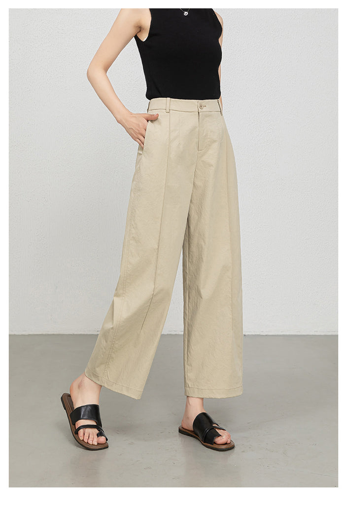 Women casual pants with cropped wide leg drape