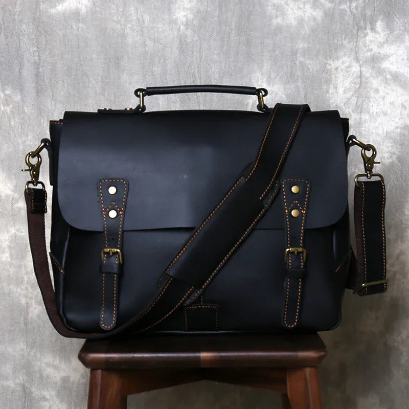 Leather messenger bag briefcase for men