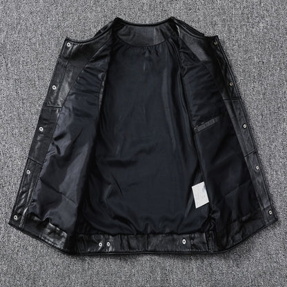 Biker Leather Vest Men Slim Fit Motorcycle Vest