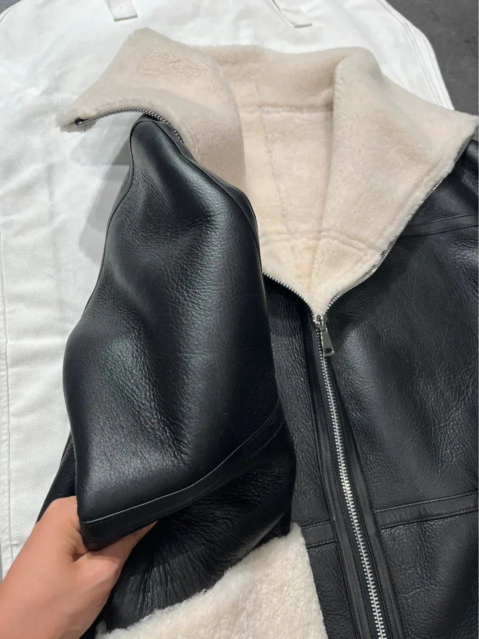 Women Genuine Leather Jacket with Real Fur Bomber Style