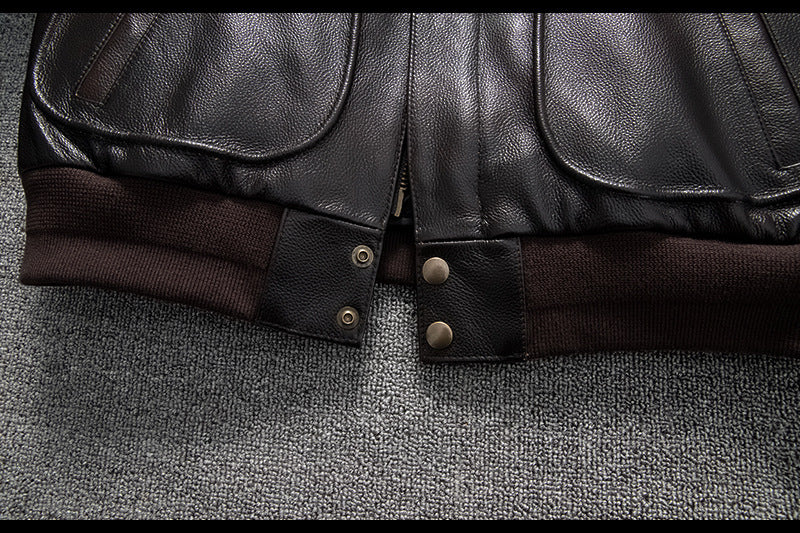 Men’sAviator Leather Flight Jacket with Fur Collar