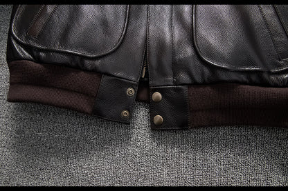 Men’sAviator Leather Flight Jacket with Fur Collar