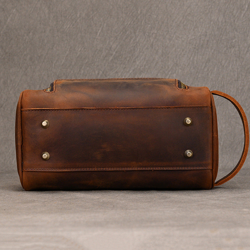 Men’s Genuine Leather Toiletry Bag with Front Zipper Pocket