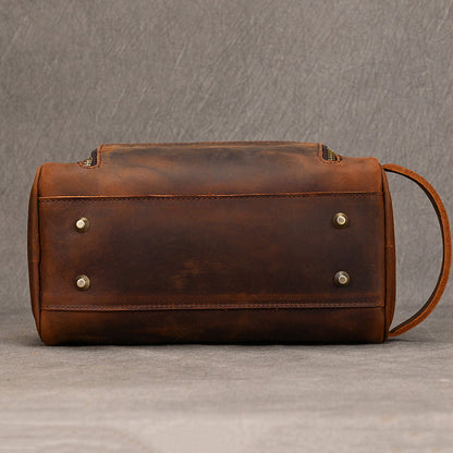 Men’s Genuine Leather Toiletry Bag with Front Zipper Pocket