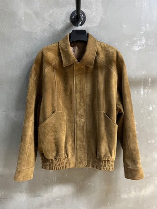 Women Suede Jacket Camel Brown Leather Bomber Sheepskin Lapel