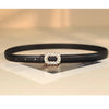 Women Pearl Buckle Split Cowhide Thin Leather Belt