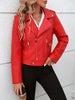 Women’s Red Faux Leather Motorcycle Jacket Slim Fit