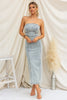 Women Slim Strapless Denim Midi Dress Bodycon