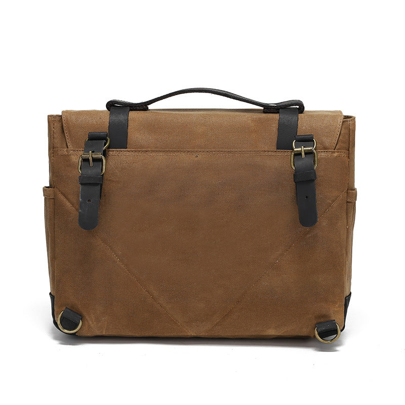 Motorcycle Pannier Bag in Waxed Canvas with Genuine Leather Trim