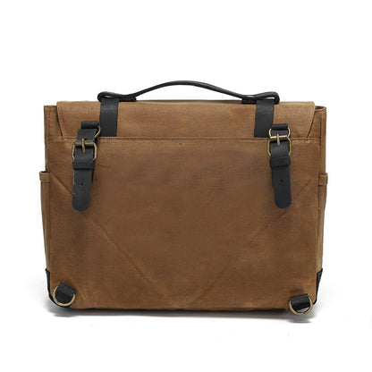 Motorcycle Pannier Bag in Waxed Canvas with Genuine Leather Trim