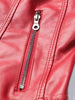 Red Faux Leather Jacket for Women Imitation Biker Leather Coat