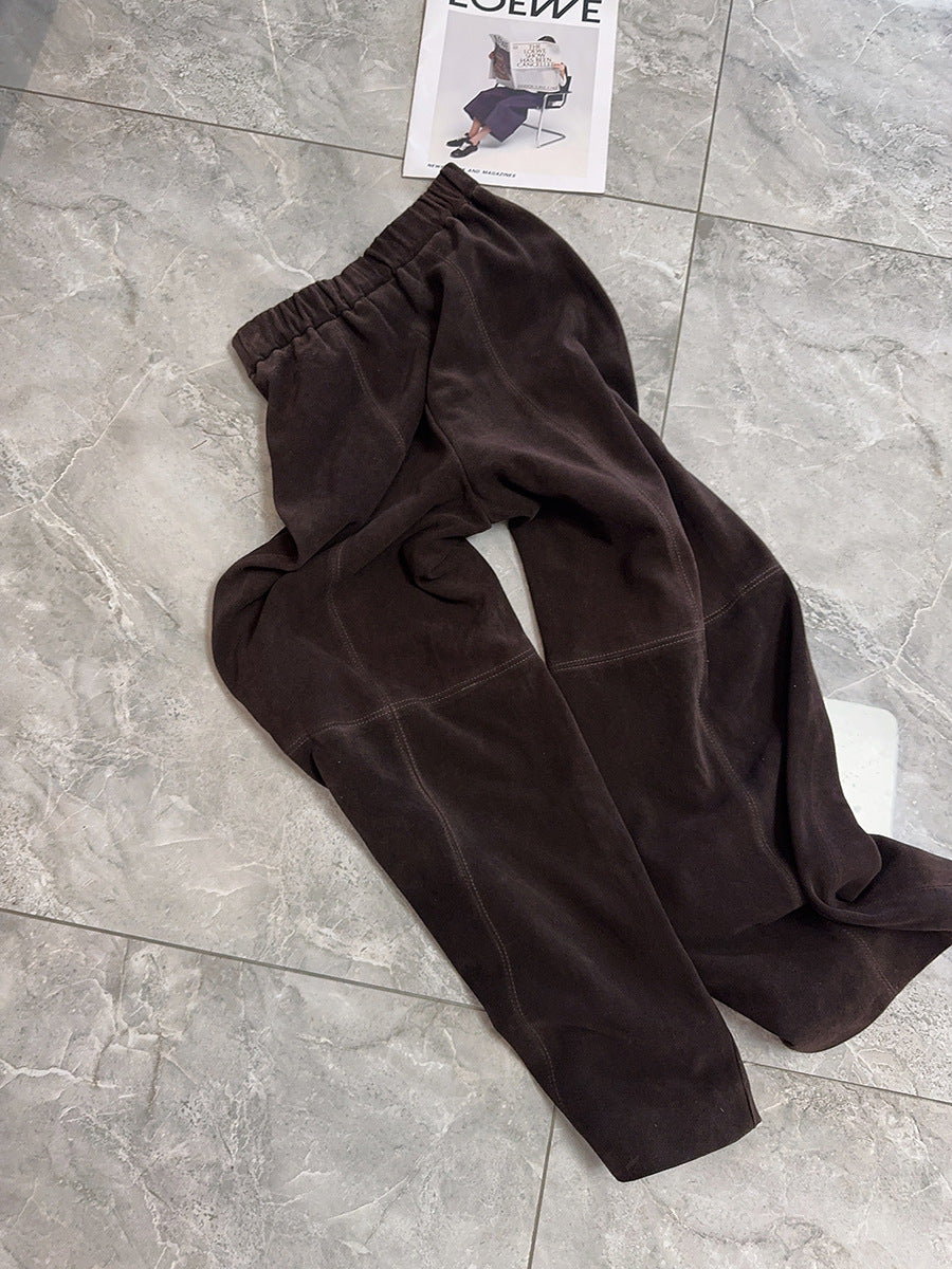 Women’s Suede Pants Wide-Leg Trousers