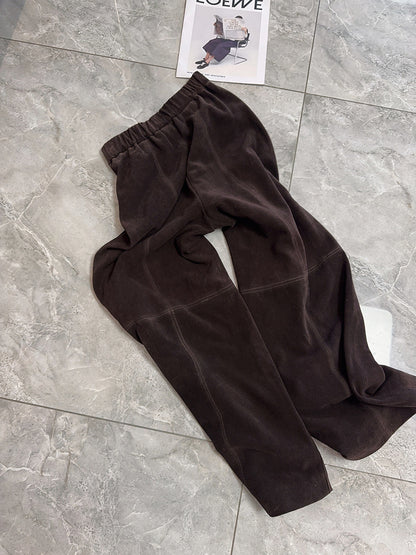 Women’s Suede Pants Wide-Leg Trousers