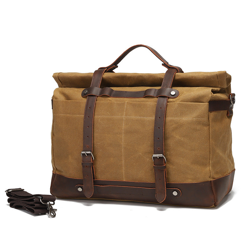 Canvas Shoulder Bag with Top-Grain Cowhide Leather
