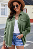 Oversized Lightweight Denim Shirt Jacket With Frayed Hem