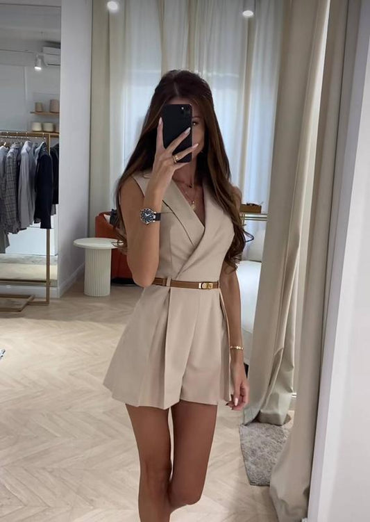Pleated Wide-Leg Black Jumpsuit for Women