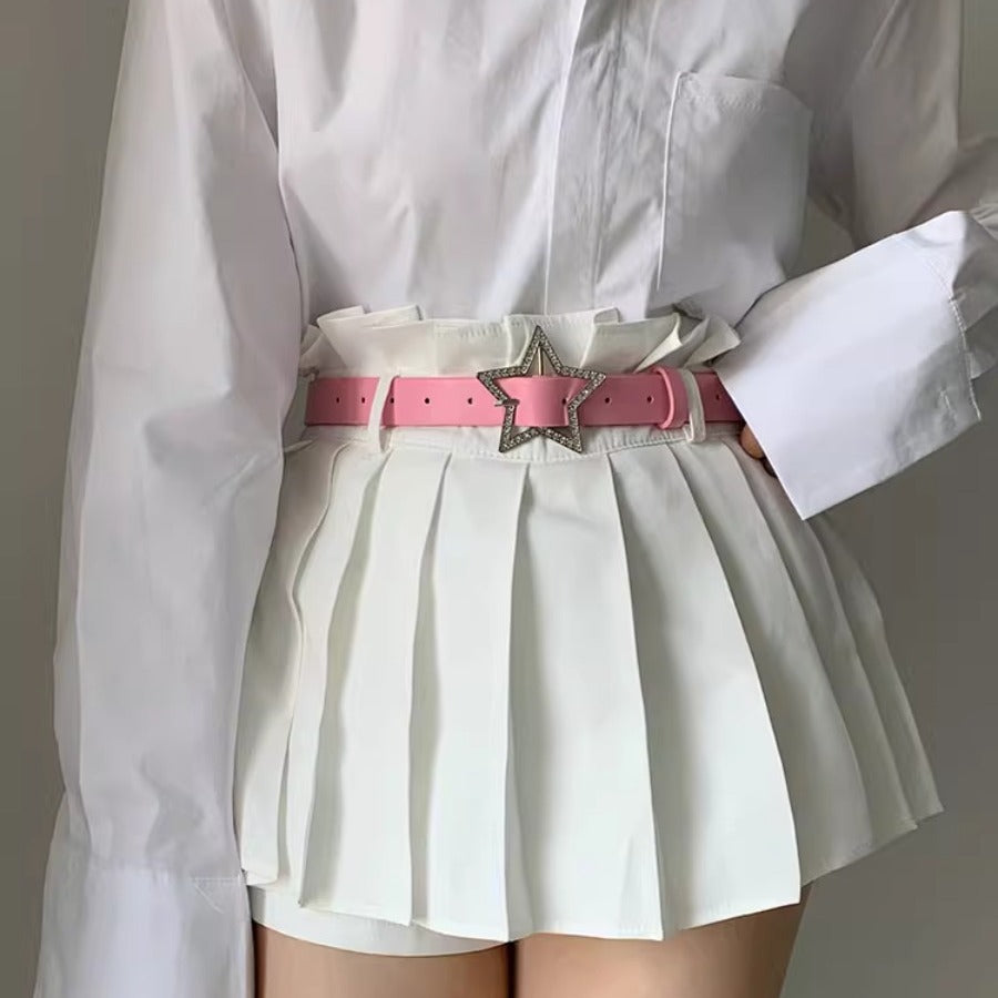 Women’s Rhinestone Star Buckle PU Leather Belt