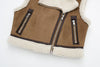 Double sided faux shearling biker vest women