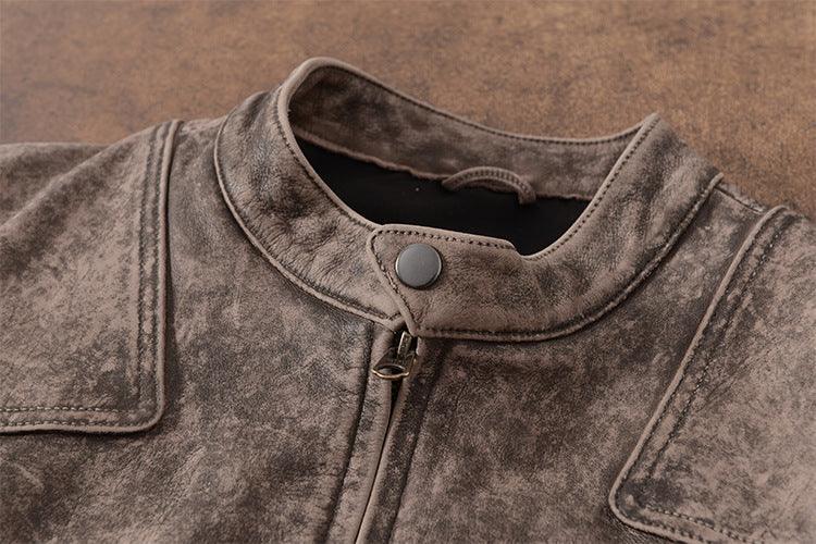 Men Tumbled Cowhide Leather Jacket