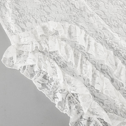 Women’s Sheer Lace High Slit Ruffled White Midi Skirt