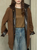 Reversible Waxed Leather Jacket Oversized Coat with Corduroy
