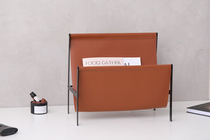 Modern leather metal magazine rack stand Brown