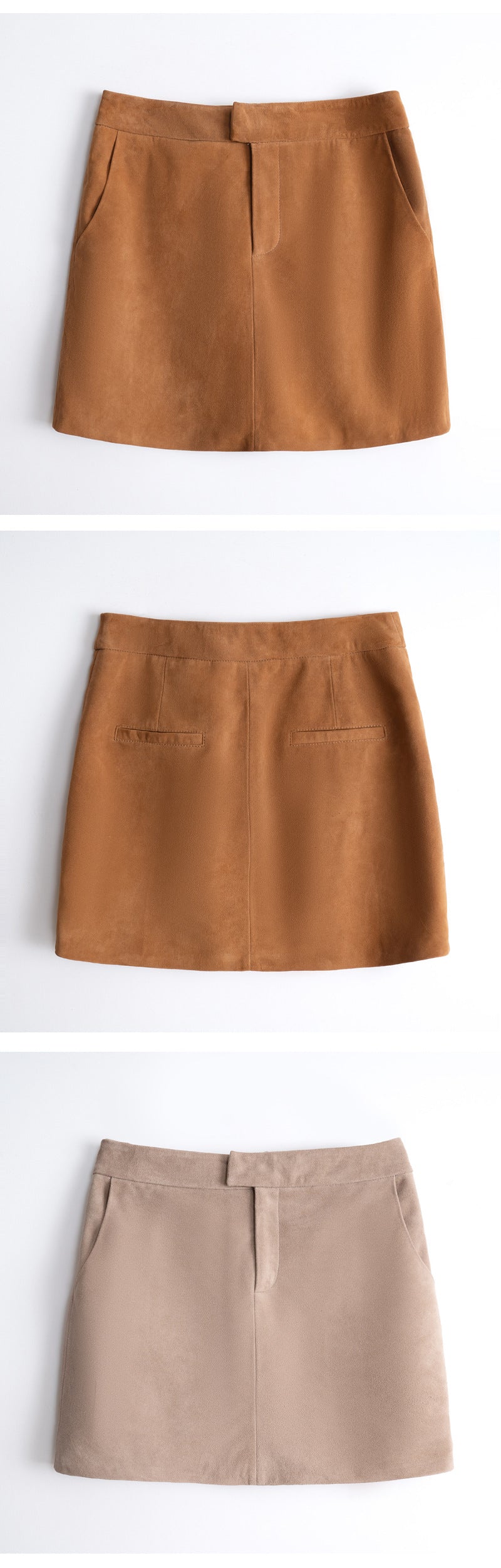 Genuine Suede Leather Mini Skirt High Waist for Women