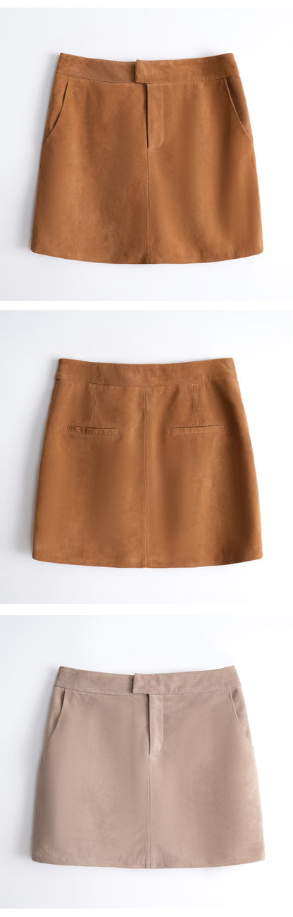 Genuine Suede Leather Mini Skirt High Waist for Women