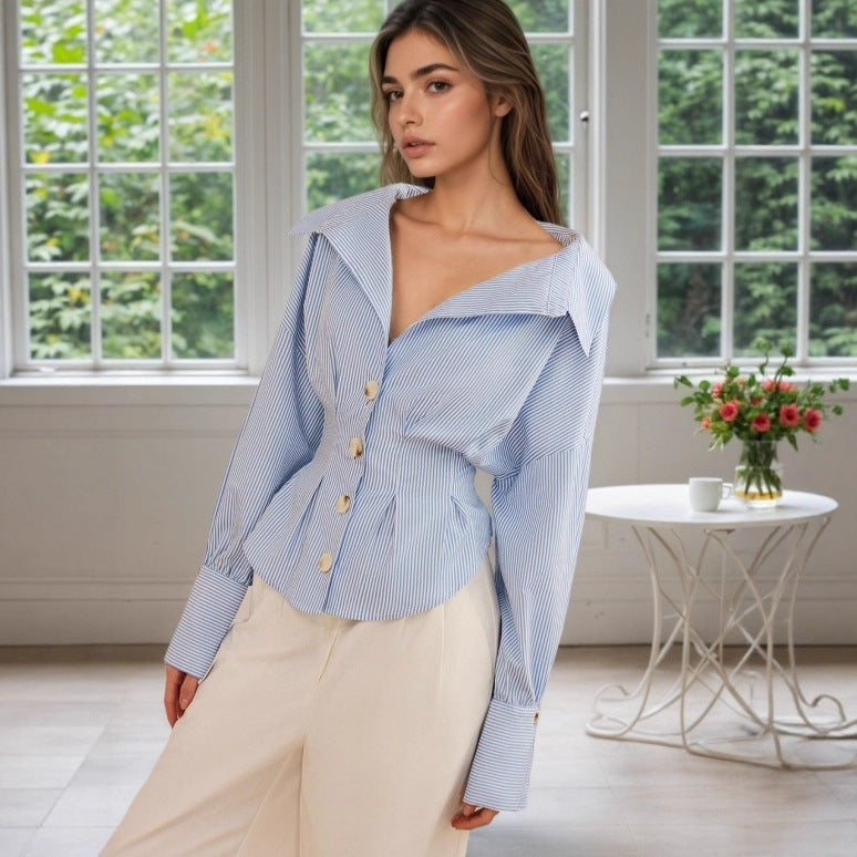 puff sleeve blue shirts for women
