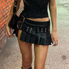Imitation Leather Belted Mini Skirt